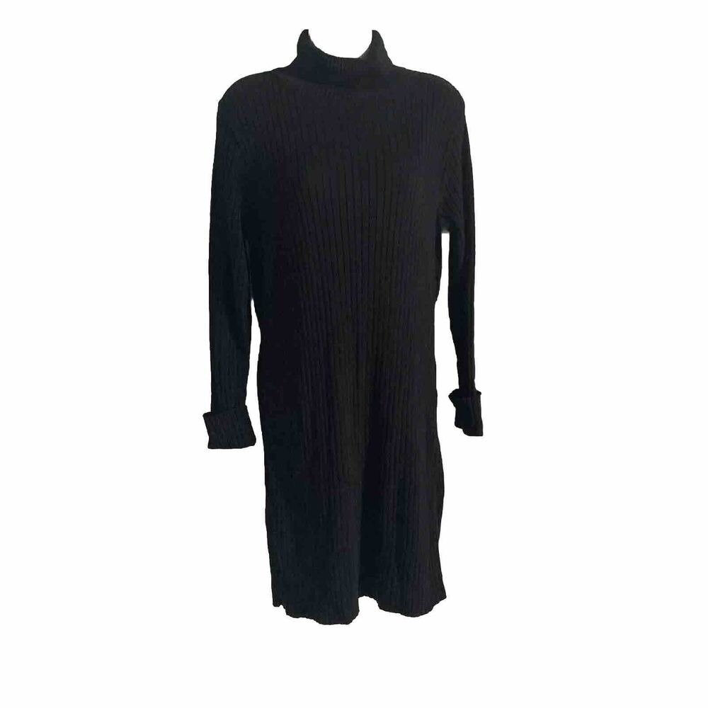 VTG 80's Pierre Cardin Womens Black Ribbed Turtleneck Sweater Dress Size PS USA